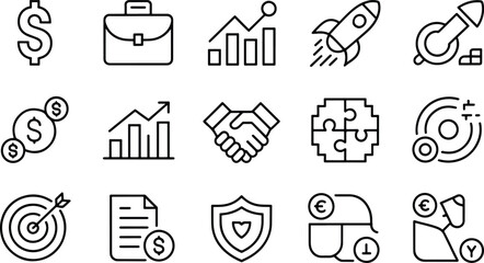Fototapeta premium Collection of hand drawn financial and business icons isolated on transparent background