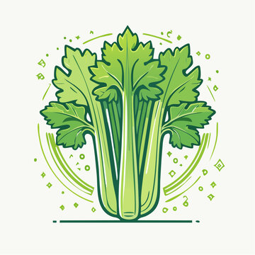 Stylized illustration of fresh celery stalks with green leaves