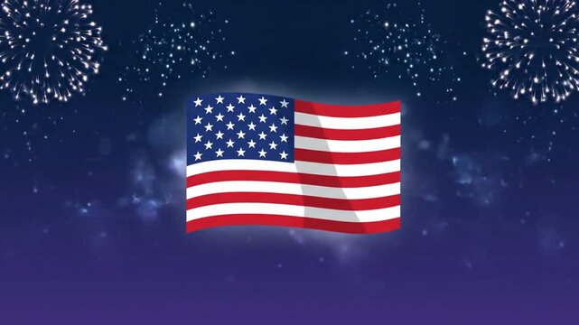 Animated American Flags and Fireworks Celebrating U S Independence Day Festivities at Night