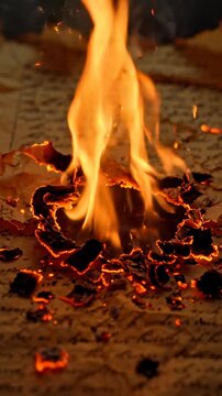A small fire burning on a surface.