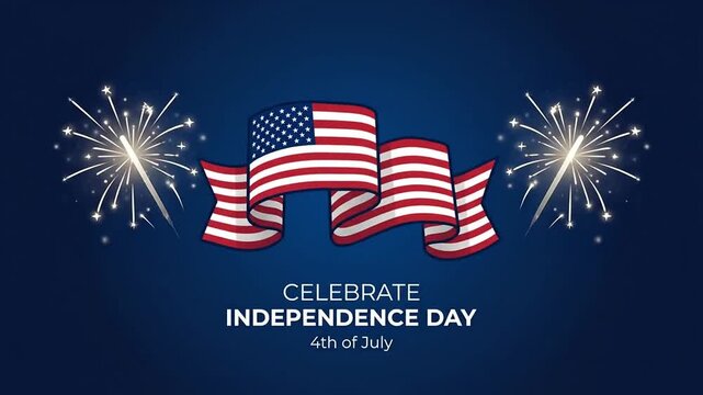 Colorful Independence Day Celebration with American Flags Fireworks Display
