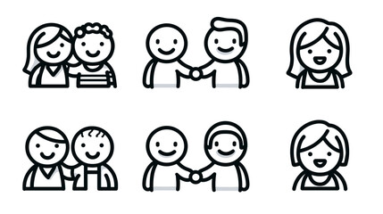 Fototapeta premium Group of Minimalist Icons Depicting Friendship and Connection Among Diverse Characters