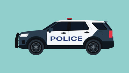 Police SUV car side view with modern design, emergency light, and highway patrol vehicle, flat vector illustration © ST.art