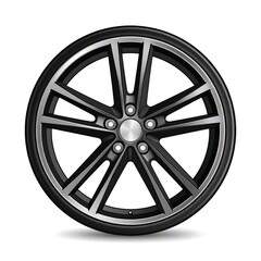 Obraz premium Close-up view of a modern black alloy car wheel.