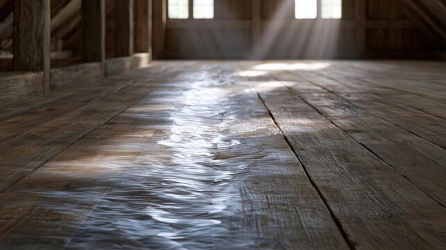 Empty wooden floor in an old barn. the floor is made of wooden planks and appears to be old and weathered.