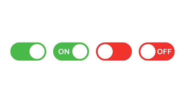 Digital toggle switch buttons in green and red colors displayed in this clean flat design image