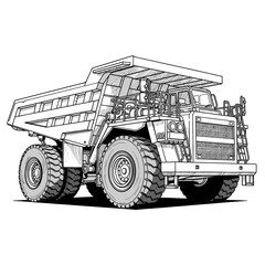 Heavy Duty Mining Dump Truck Outline Illustration © Kardus