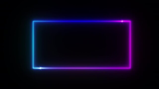 Multicolor neon border animation with cycling colors and horizontal sparkling lights loop, transparent background 4K