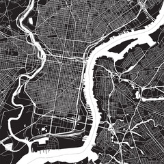 Central Philadelphia Pennsylvania Vector Map, Detailed Center City Street Map Black and White Minimalist Line Art © AlphaDesign