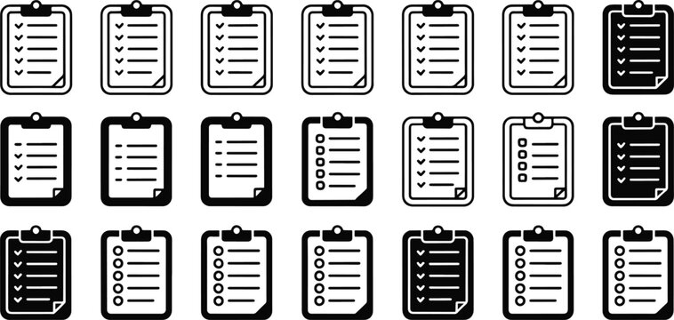 Set of editable mobile phone checklist app screens with progress tracking icons