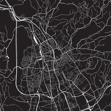 Graz Austria Vector Map, Detailed City Street Map Black and White Minimalist Line Art