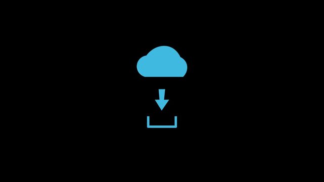 Blue arrow cloud logo to download files from websites, internet or mobile.