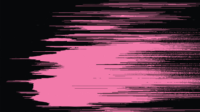 Glitchy pink and black digital distortion effect with horizontal lines and static noise pattern
