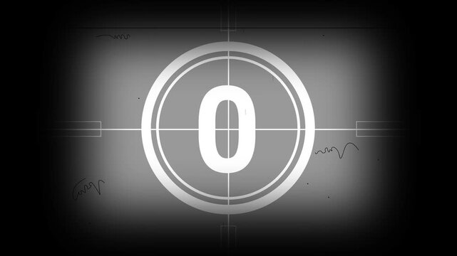 Vintage Movie Countdown Animation With Circular 5 Second and Old Film Leader Texture for Retro Cinema Intro Theme. 4K Video
