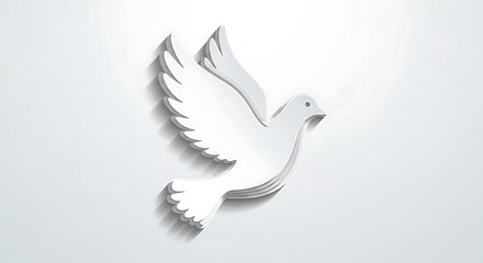 Fototapeta premium Flying White Dove Silhouette on Gray Background