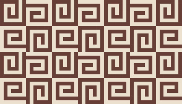 Seamless geometric pattern with Greek key meander design in brown and beige