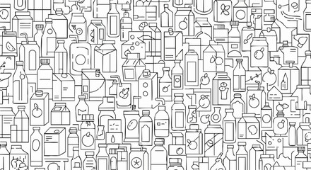 Fototapeta premium Seamless Pattern of Hand Drawn Juice Cartons and Bottles.