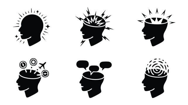Collection of various microchip and processor icons in line art style for tech and electronics concepts