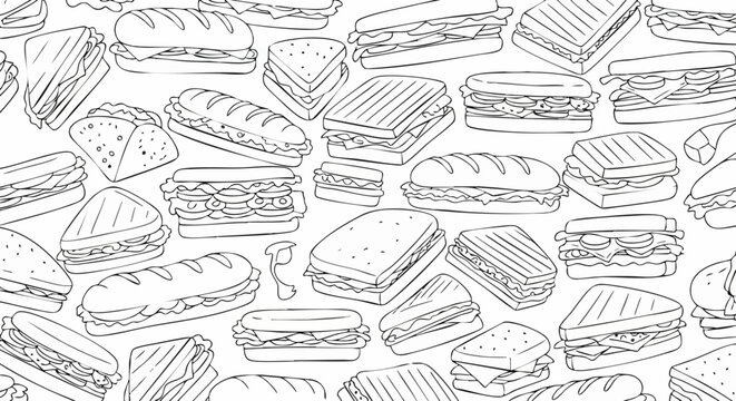 Hand drawn sandwich pattern sketch.