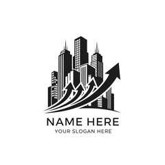 Fototapeta premium City skyline with upward growth arrows
