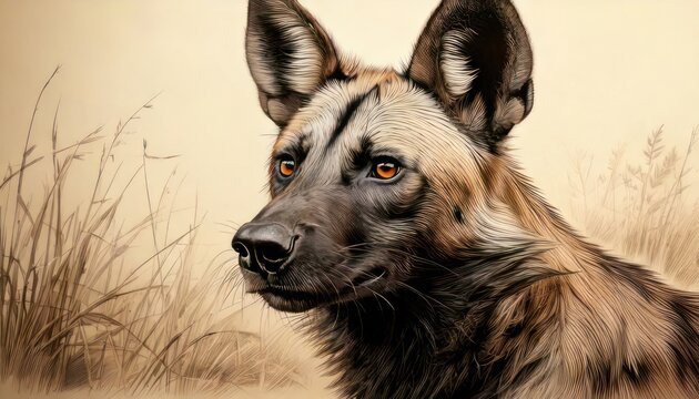 Close-up Portrait of an African Wild Dog in Natural Habitat.