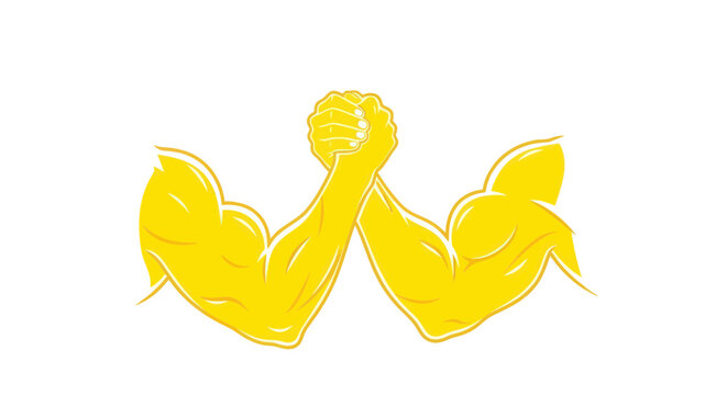 Arm Wrestling Competition, Strong Arms Clasping Hands, Power Struggle