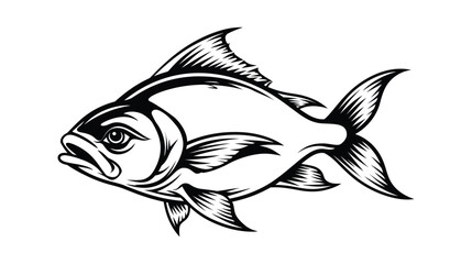 Fototapeta premium Black and white line art illustration of a freshwater fish