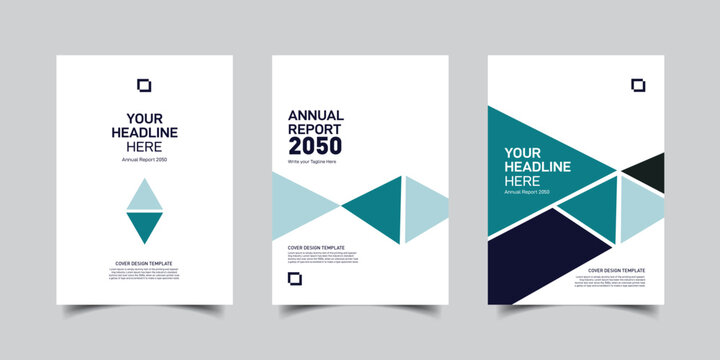 Geometric Triangle Annual Report Cover Template in Teal and Blue on White Background