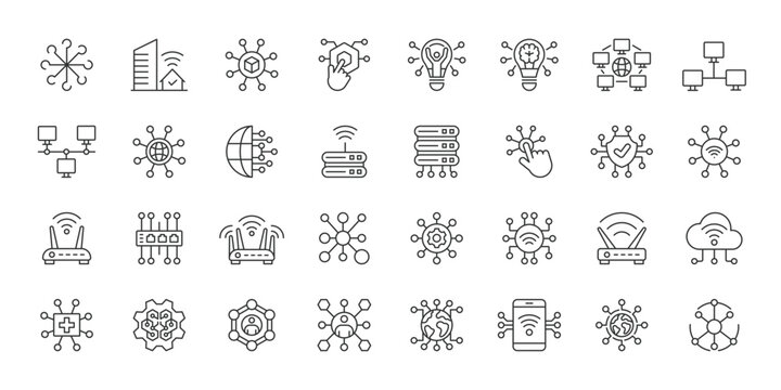 Networking icons in line design. networking, network, connection, server, communication, internet, technology on white background vector. Networking editable stroke icon