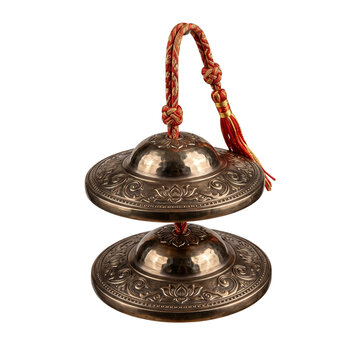 Ornate brass finger cymbals with red tassel instrument percussion religious