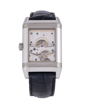 View of the case back of the Jaeger LeCoultre hand-wound watch, Reverso Power model, reference 240.815, steel case with two-tone dial. Milan. Italy_September 11, 2025