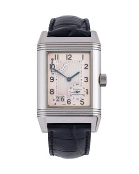 Jaeger LeCoultre hand-wound watch, Reverso Power model, reference 240.815, steel case with two-tone dial tinged with purple. Milan. Italy_September 11, 2025