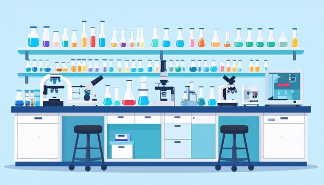 Laboratory Interior with Equipment and Furniture Illustration.