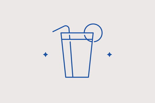Long drink glass with straw line icon for summer refreshments. Refreshing vector illustration for beach bars, cocktail menus, or juice lounges.