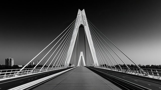 Black White Modern City Bridge, Minimal Linear Urban Architecture View