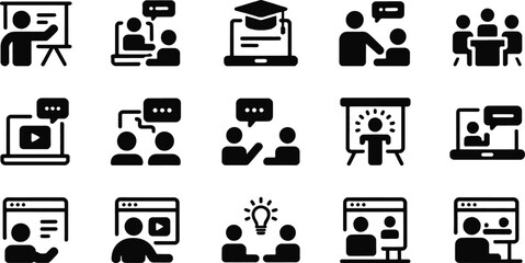 Collection of flat design education and technology icons isolated on transparent background © md
