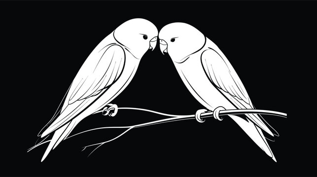 Pair of budgies perched on a branch line art illustration