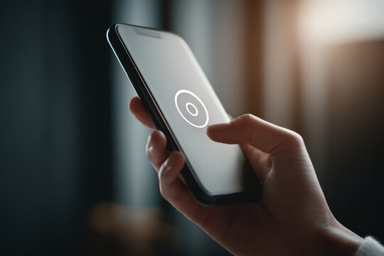 a human hand holding a device showing only one selectable action on screen. constrained choice concept. FOMO