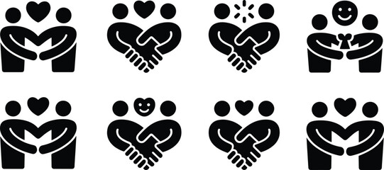 Fototapeta premium Set of diverse hand holding heart icons representing love care and emotional support isolated on transparent background