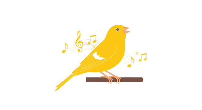Yellow Canary Bird Singing Music Notes Illustration