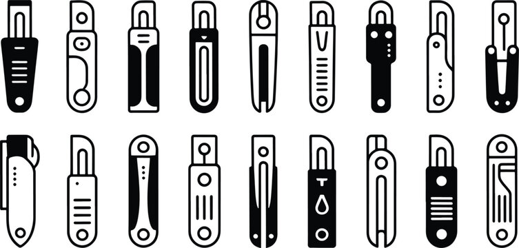 Set of various flat design key and padlock icons isolated on transparent background