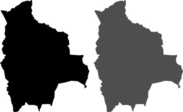 Bolivia Solid Silhouette Map in Black and Dark Gray Without Department Borders, South America