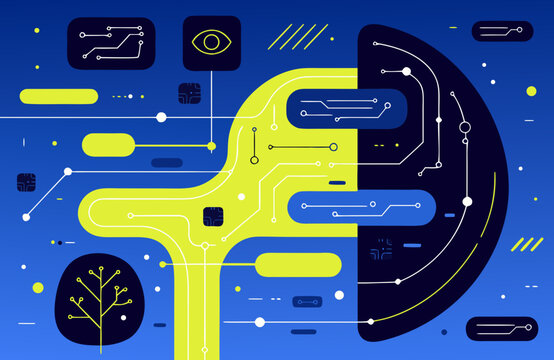  Futuristic AI technology vector background, glowing neural network, digital brain, cyber connections, blue gradient, abstract tech illustration, modern editable vector style