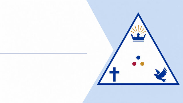 Trinity Sunday Flat Vector Graphic Art Banner with Trinity Triangle Symbol and Three Person Icons on White Blue Background, Modern Sacred Banner 16:9