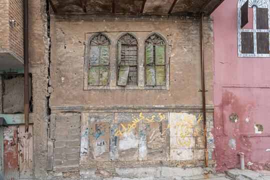 The ruins of the city after the war in Mosul, old city district, Iraq
