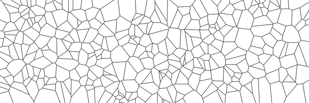 Dense Voronoi diagram outline pattern with black geometric cells on white background for abstract modern textures and graphic design concept