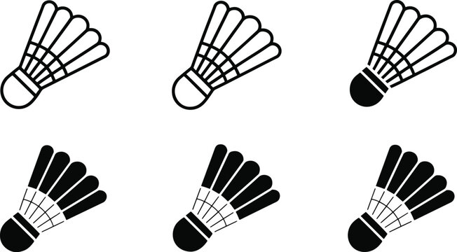 Set of six badminton shuttlecocks isolated on transparent background in different styles