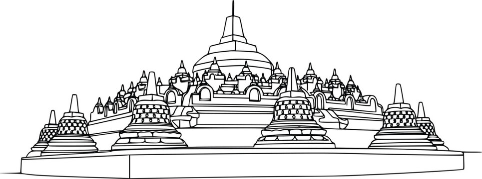 Borobudur Temple Continuous Line Art Vector Illustration Hand Drawn Indonesian Landmark