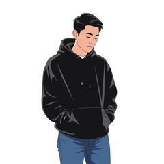 Fototapeta premium Young Man Wearing Black Hoodie and Blue Jeans.