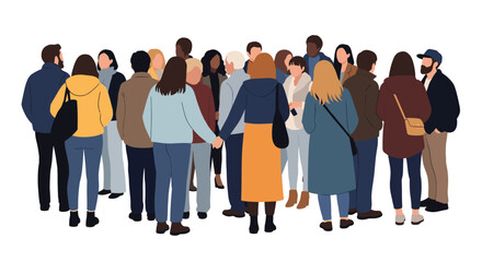 Fototapeta premium Flat illustration of a large diverse group of people standing together representing a unified global community.
